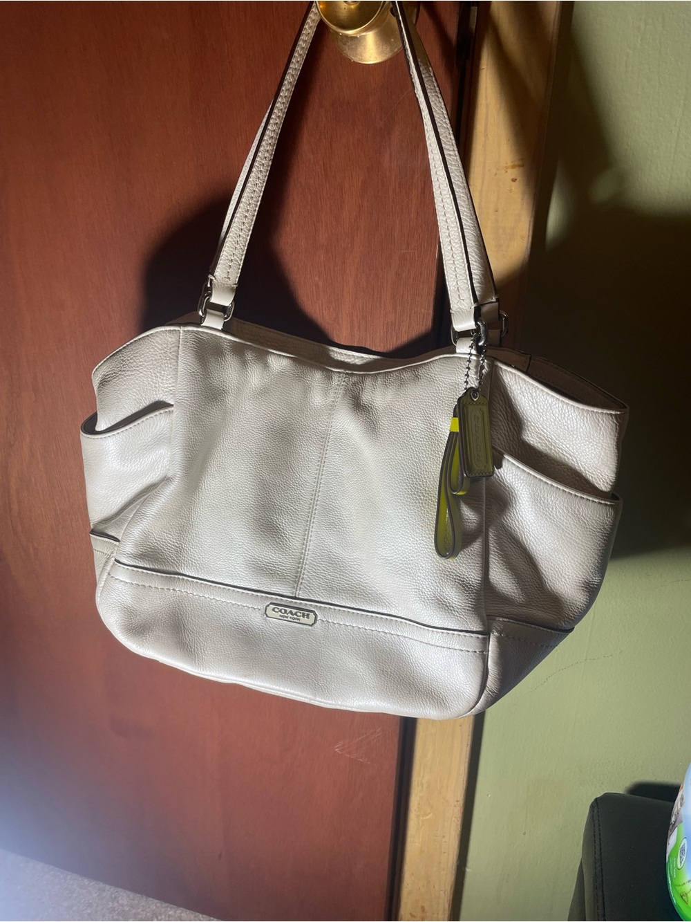 Coach Cream Pebbled Leather Shoulder Tote. Large